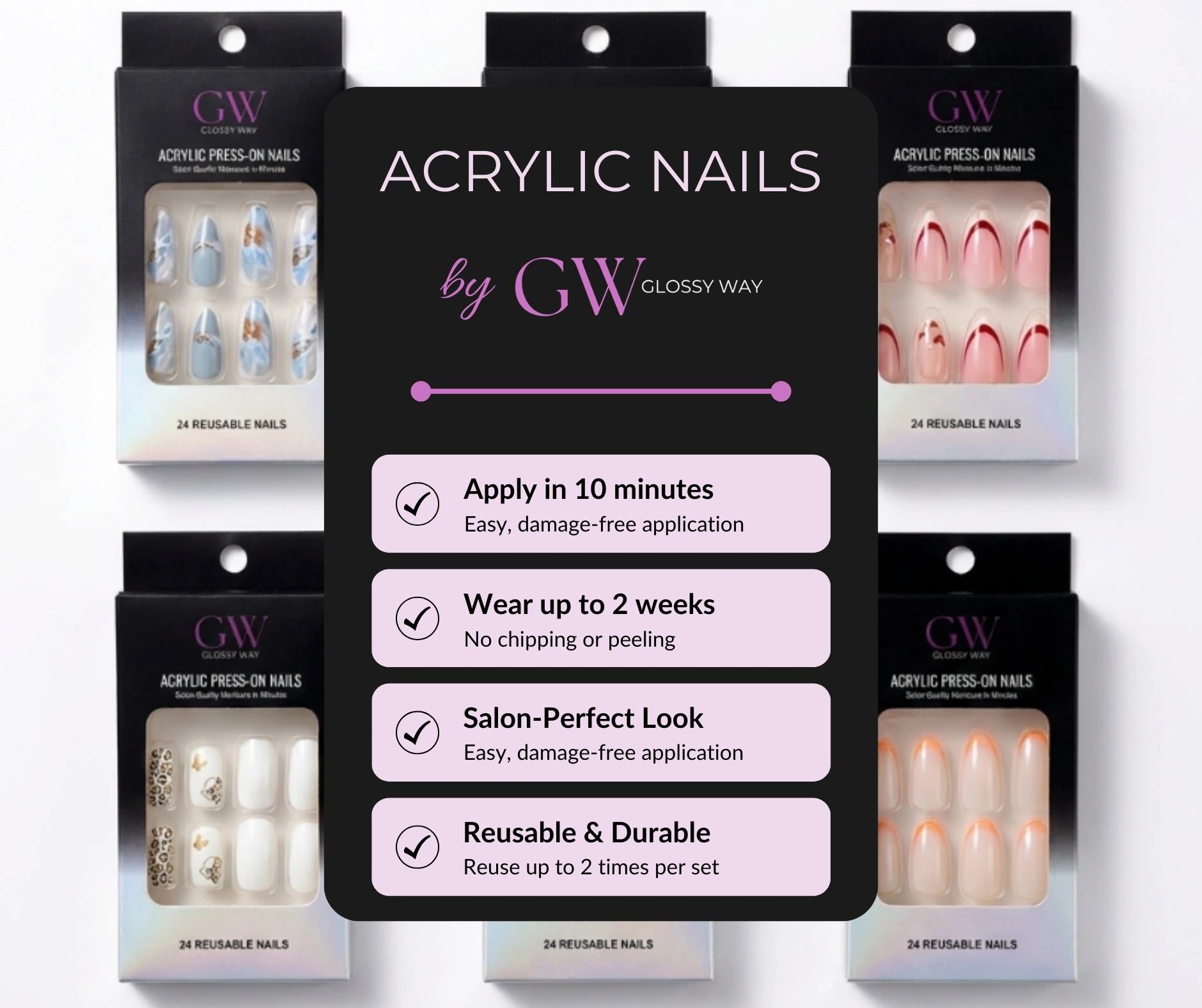 Acrylic Press-On Nails by Glossy Way Info