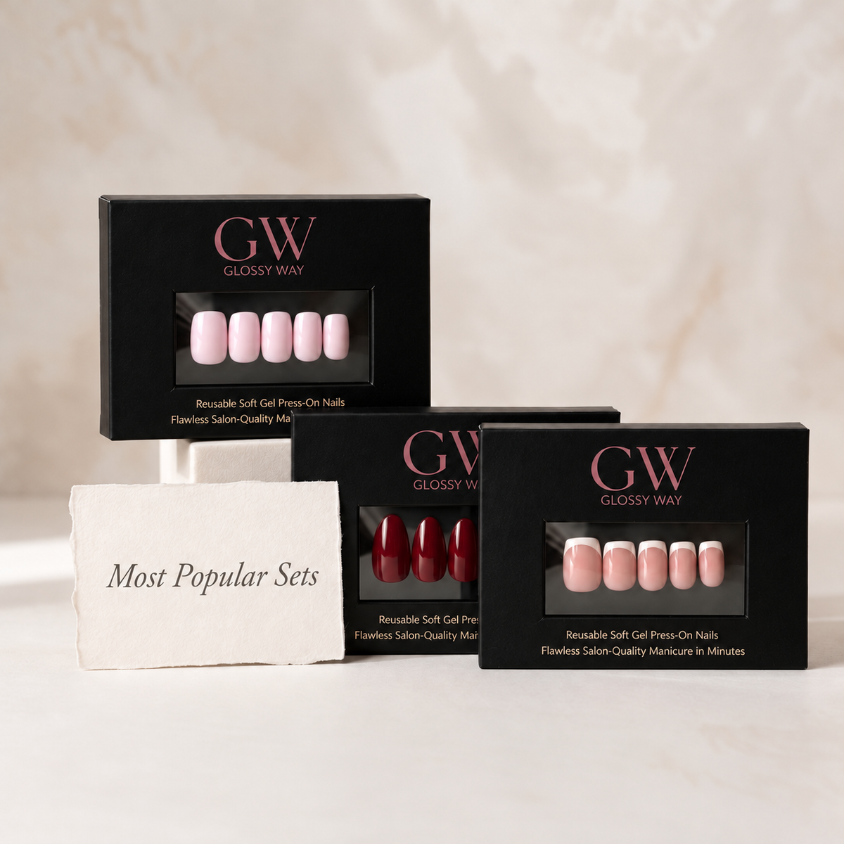 Most popular glossy way press on nail sets bundle