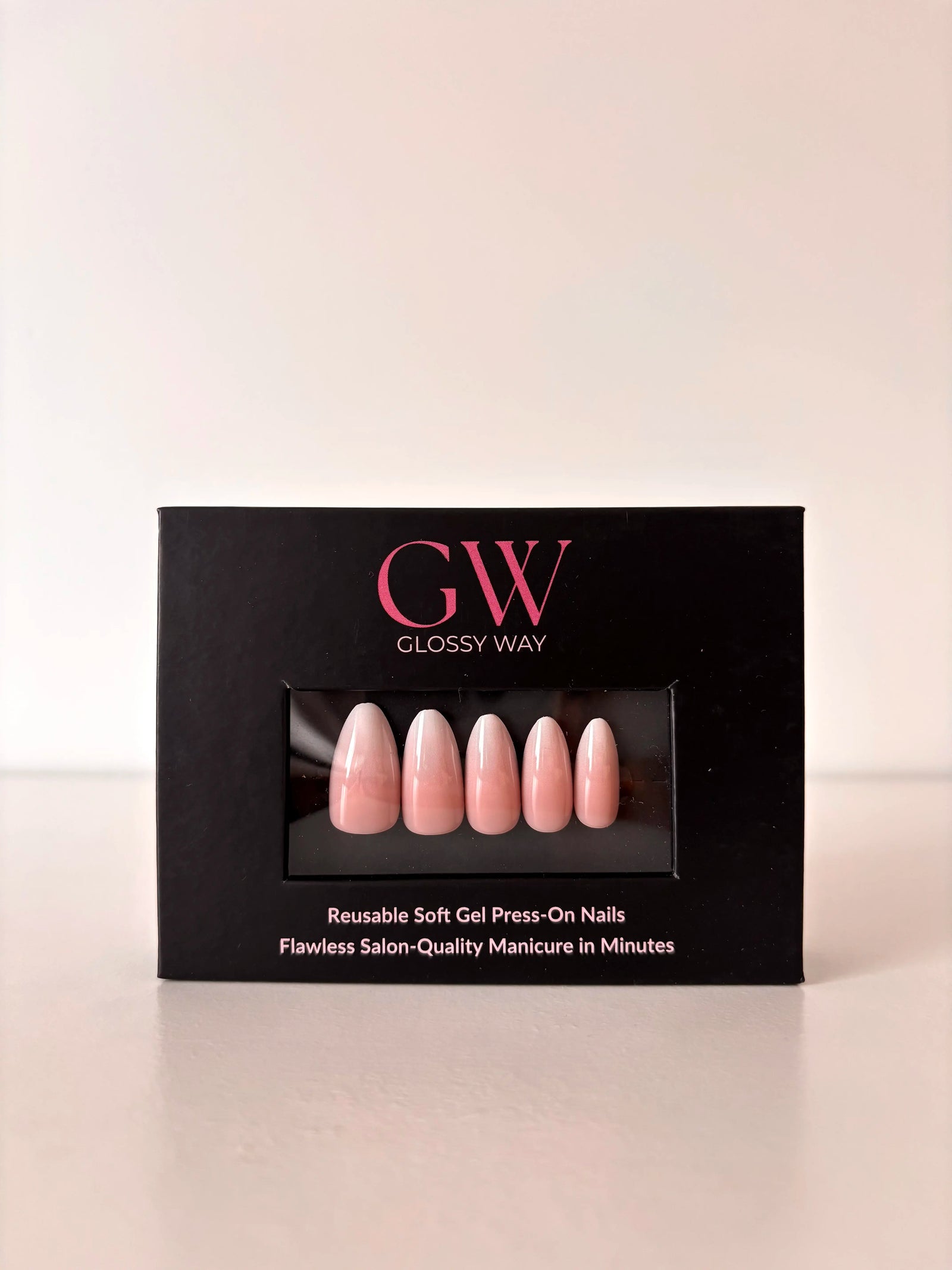Rosewater Mist Press-On Nails made by Glossy Way inside the original package.