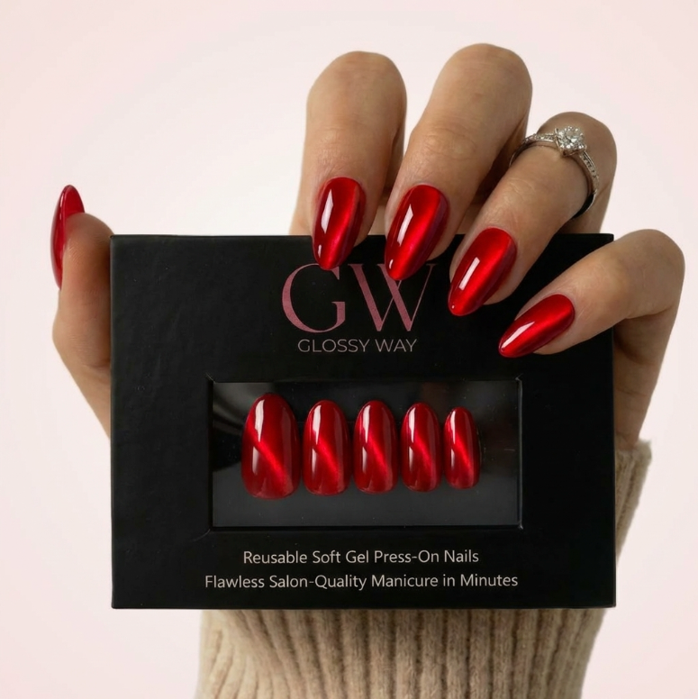 Velvet Red Cat-Eye press-on küüned