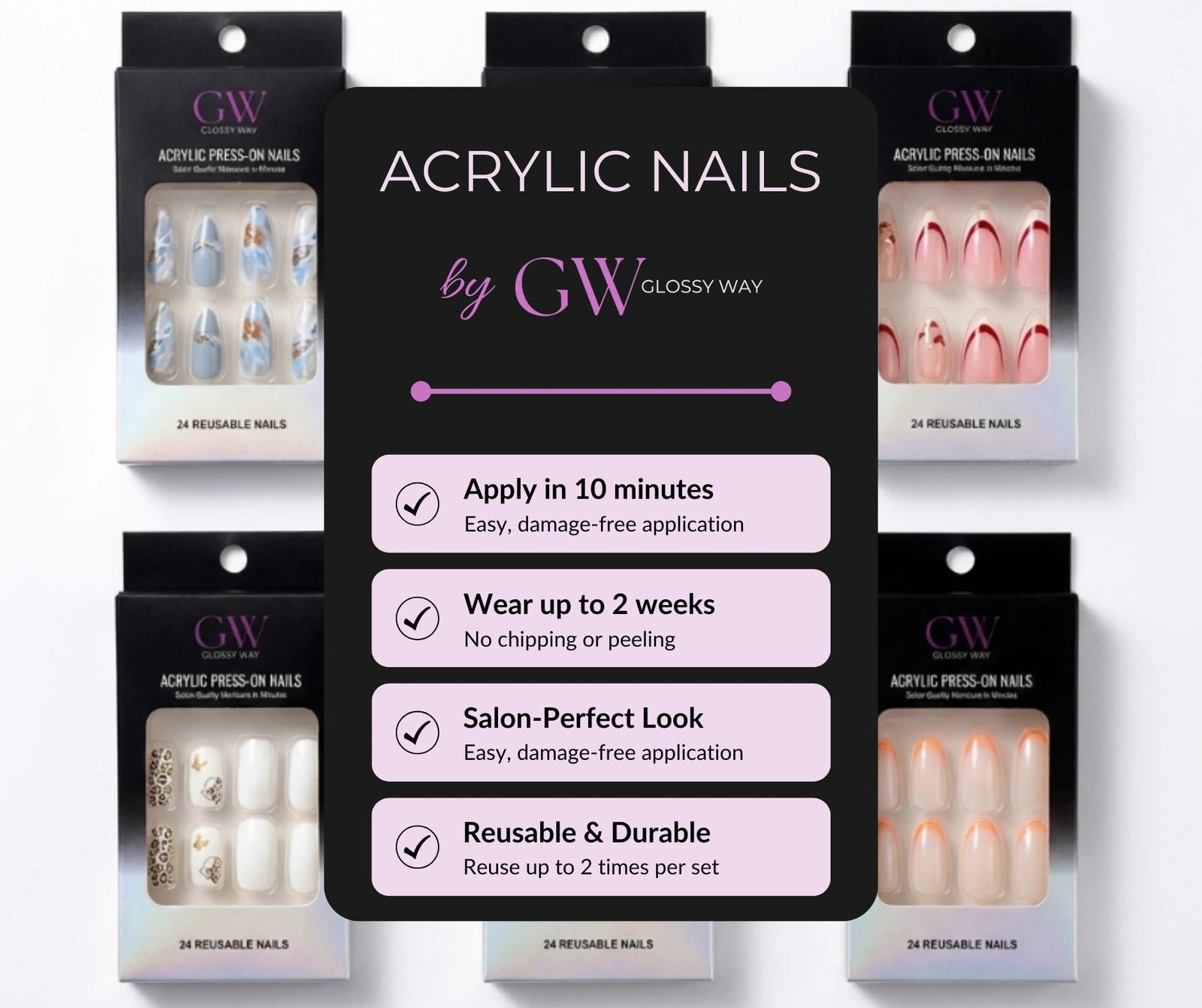 Acrylic Press-On Nails by Glossy Way Info