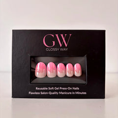 Aurora Pink Press-On Nails made by Glossy Way inside the original package.