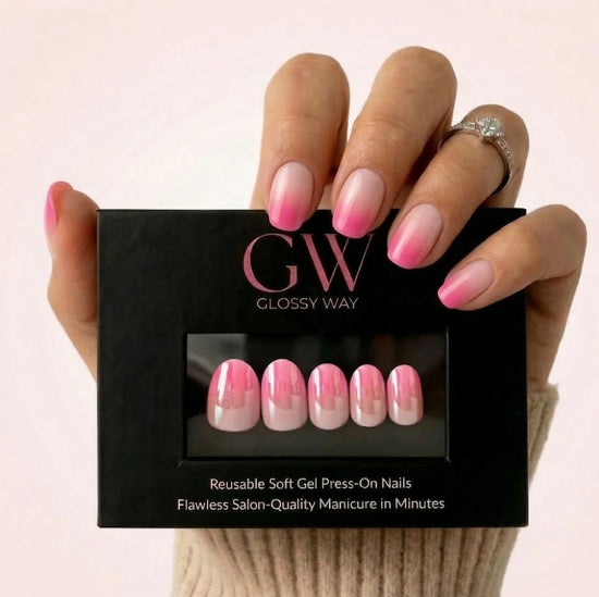Aurora Pink press on nails by Glossy Way