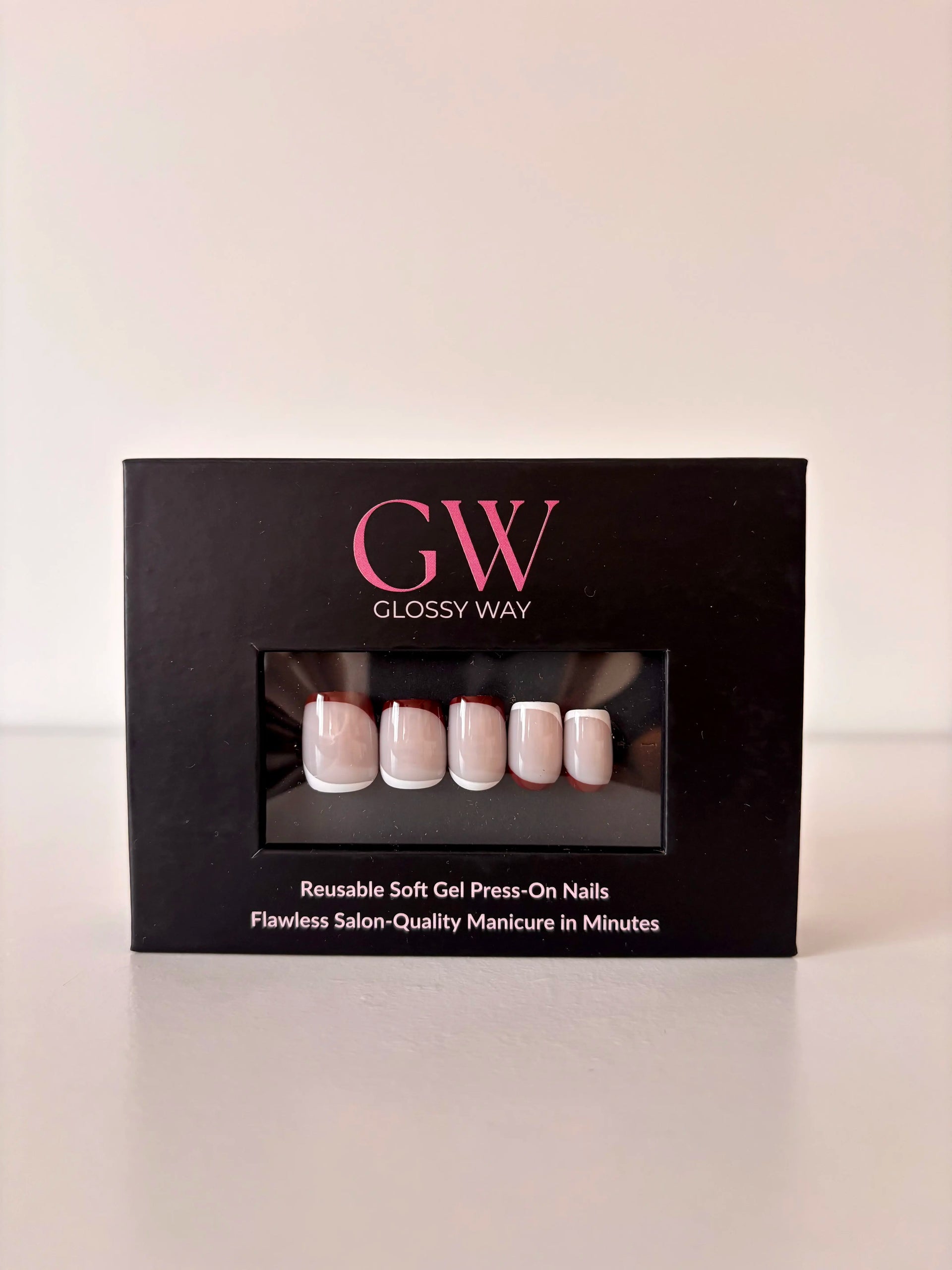 Cappuccino Grace Press-On Nails made by Glossy Way inside the original package.