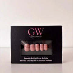 Gloss au Lait Press-On Nails made by Glossy Way inside the original package.