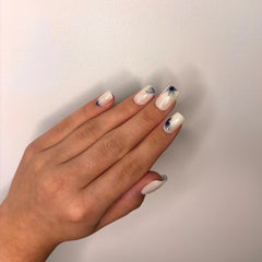 Glossy Way Athena Bleu white Press On Nails with blue decorations