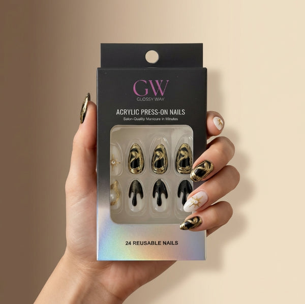 Golden Drip Press-On Nails