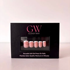 Parisian Kiss Press-On Nails made by Glossy Way inside the original package.
