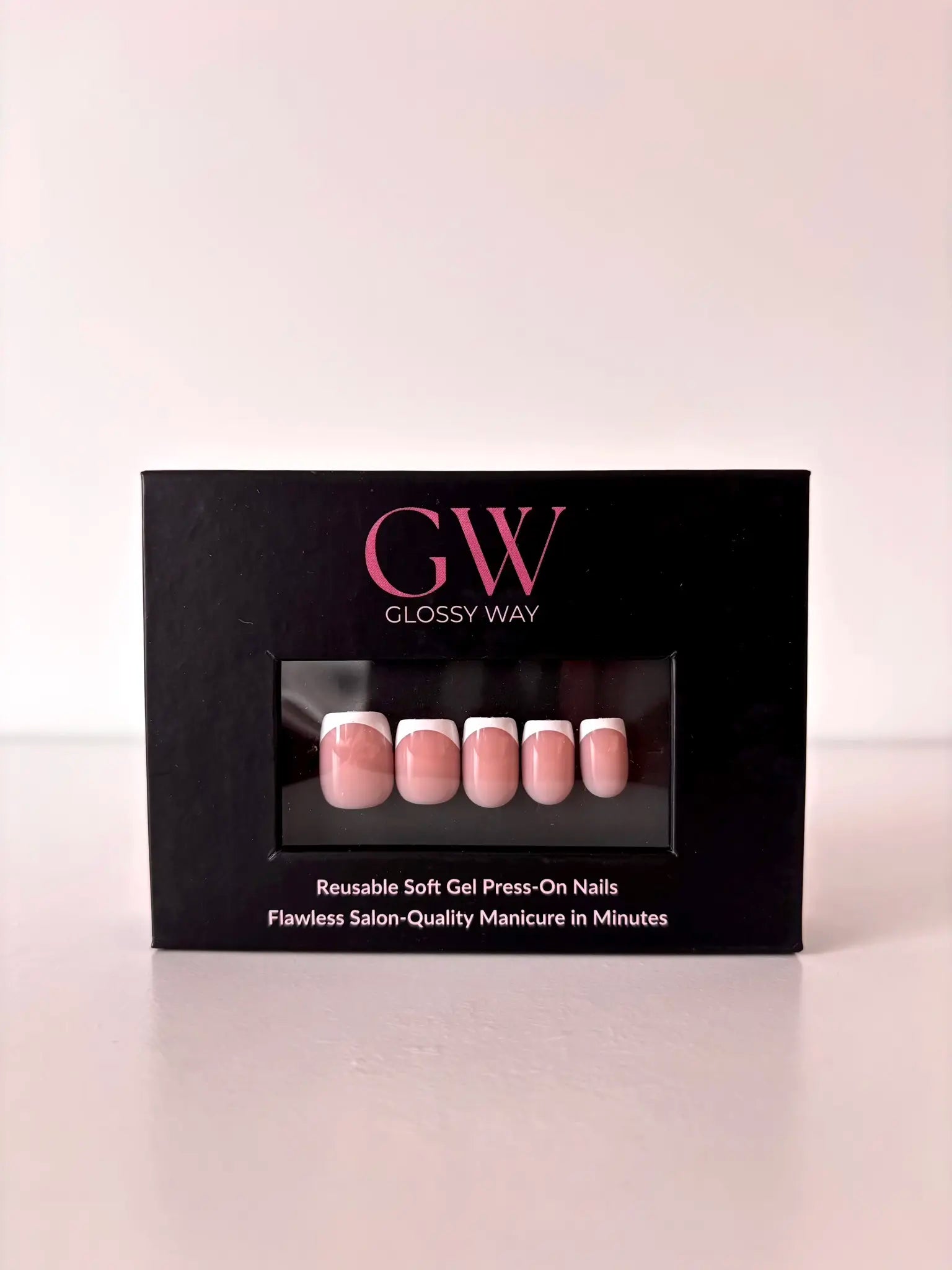 Parisian Kiss Press-On Nails made by Glossy Way inside the original package.