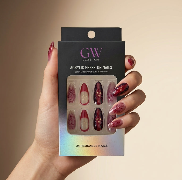 Red Stardust Press-On Nails