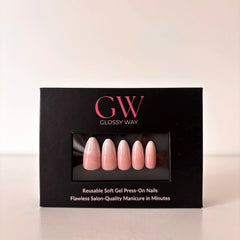 Rosewater Mist Press-On Nails made by Glossy Way inside the original package.