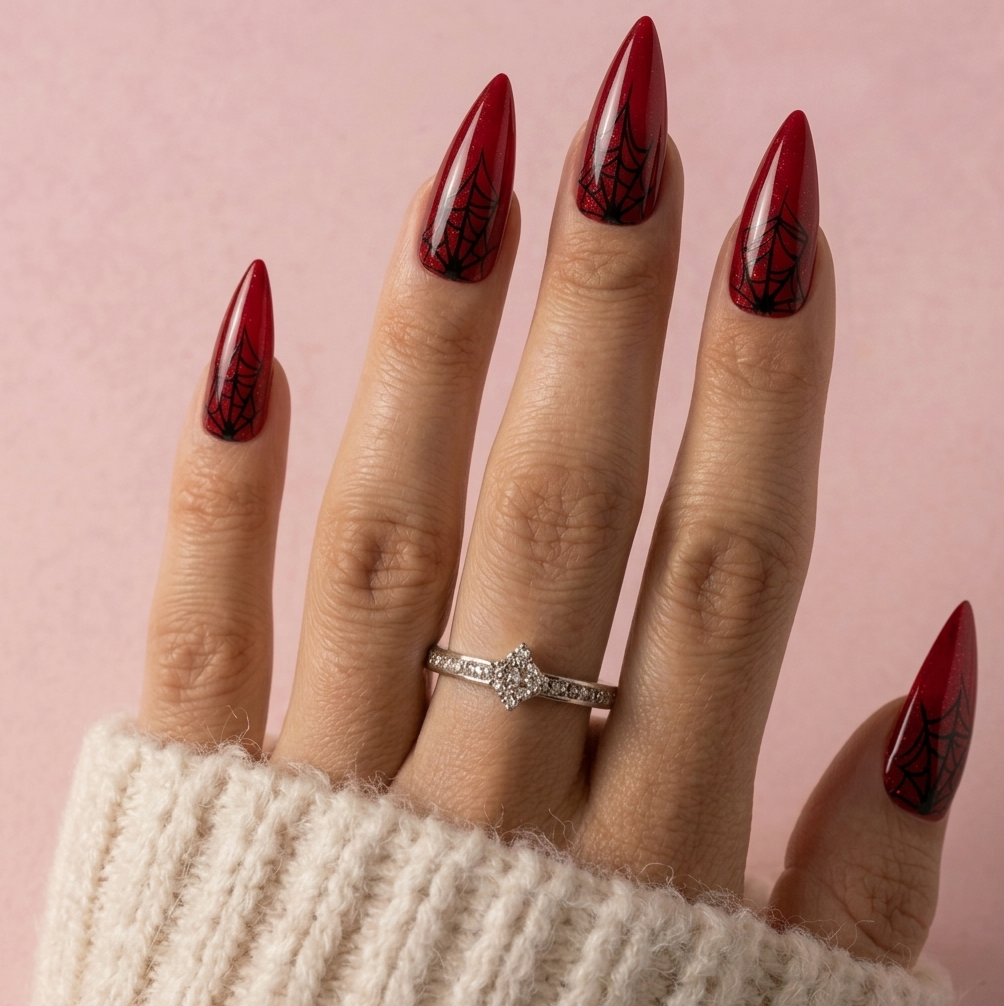 Mano con manicure stiletto rosse