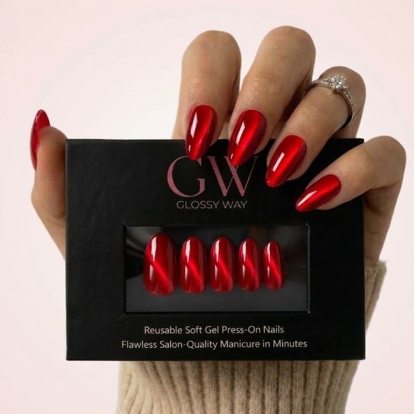 Velvet Red Cat-Eye mākslīgie nagi